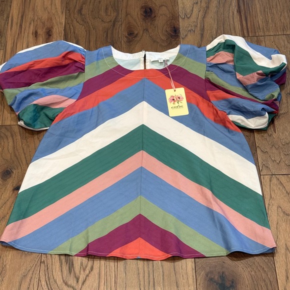 entro Tops - Entro Women Multi Color Chevron Stripe Balloon Sleeve Top T24485 Plum Medium NWT